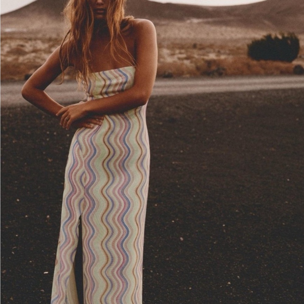 Zara Multicolor Strapless Maxi Dress